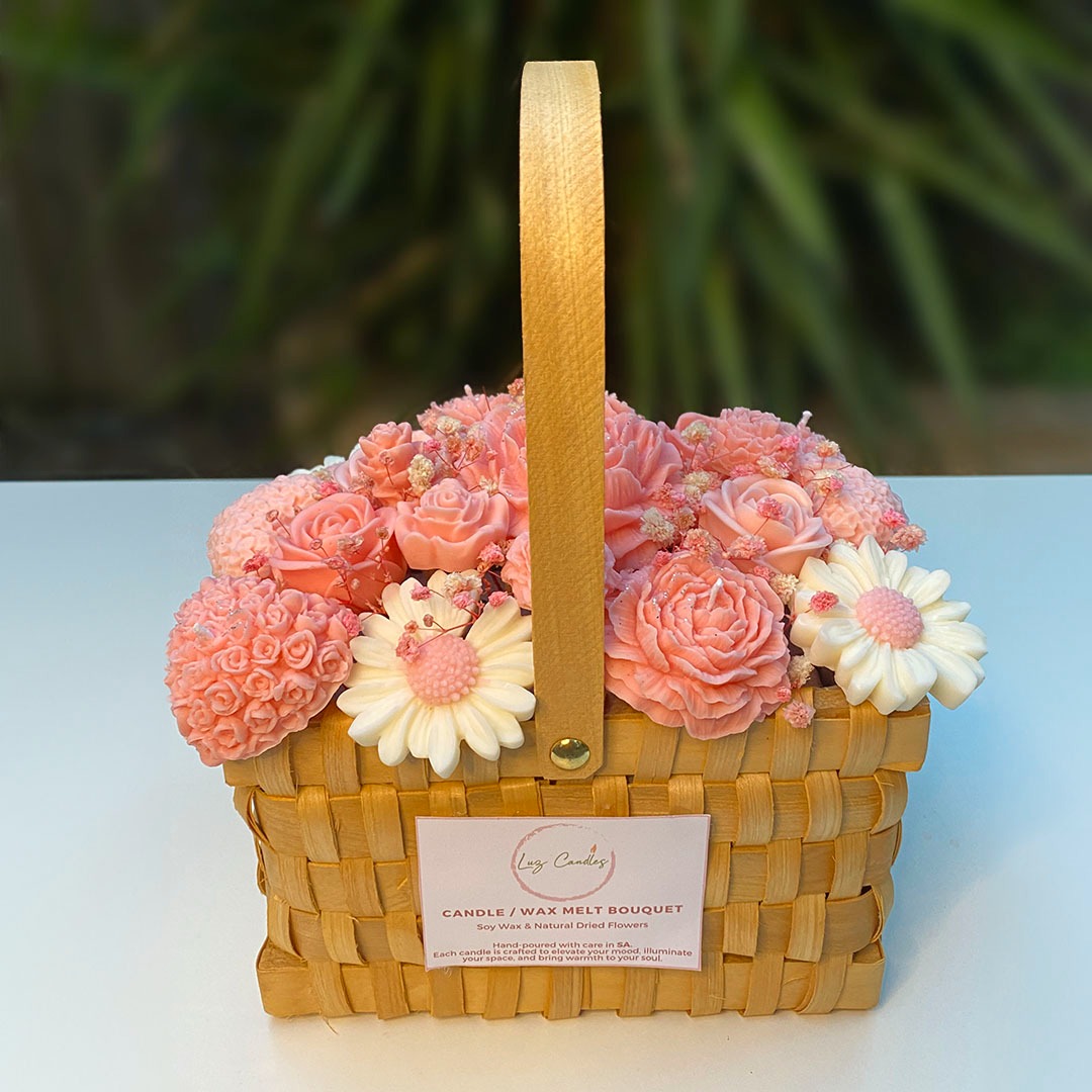 Candle bouquet in a basket