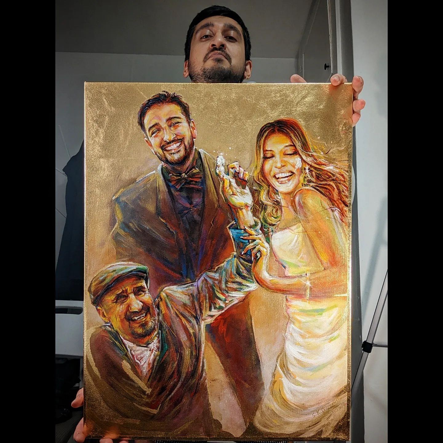 Portrait painting made from 3 individual photos depicting a scene that happened but was not captured