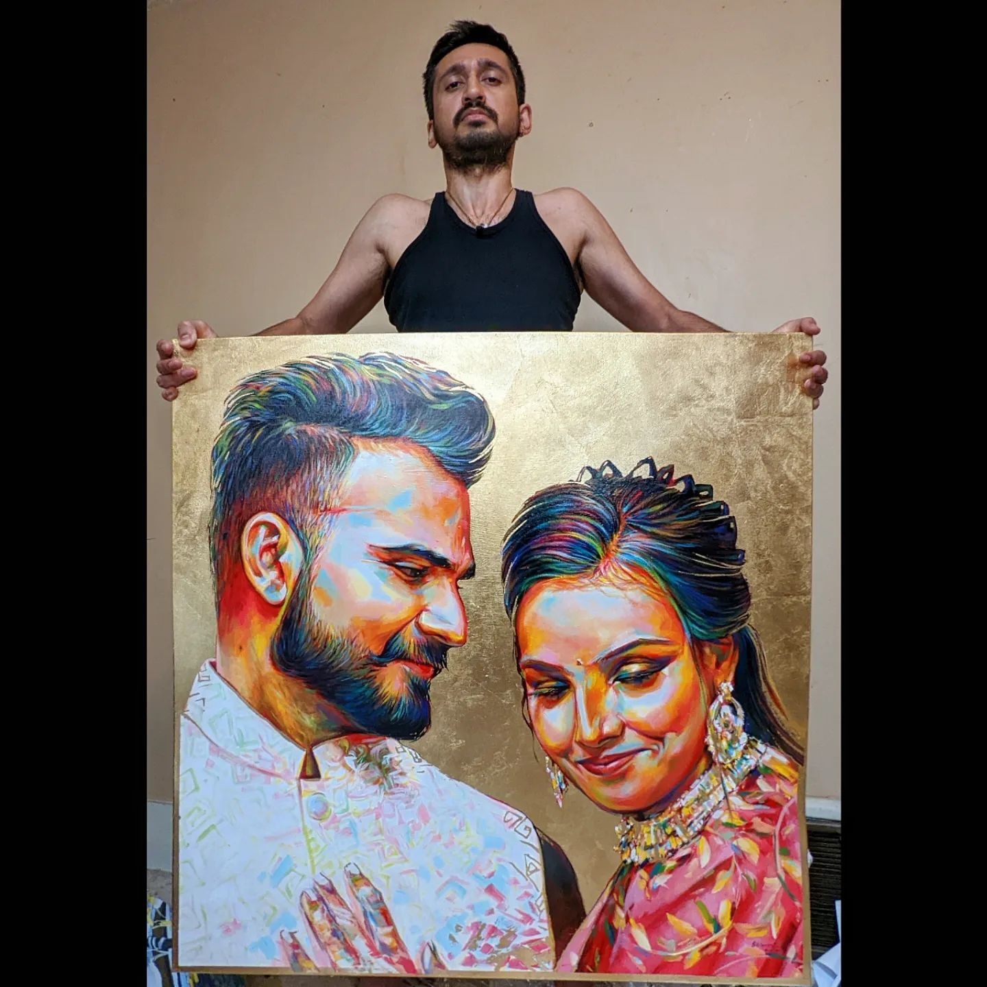 S. K . Gusani arts portrait painting of a newlywed newly married couple
