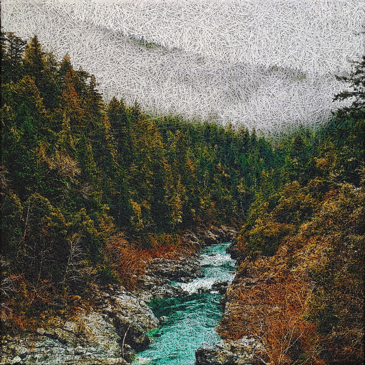 Forest and River in autumn on Nordic art acoustic panel