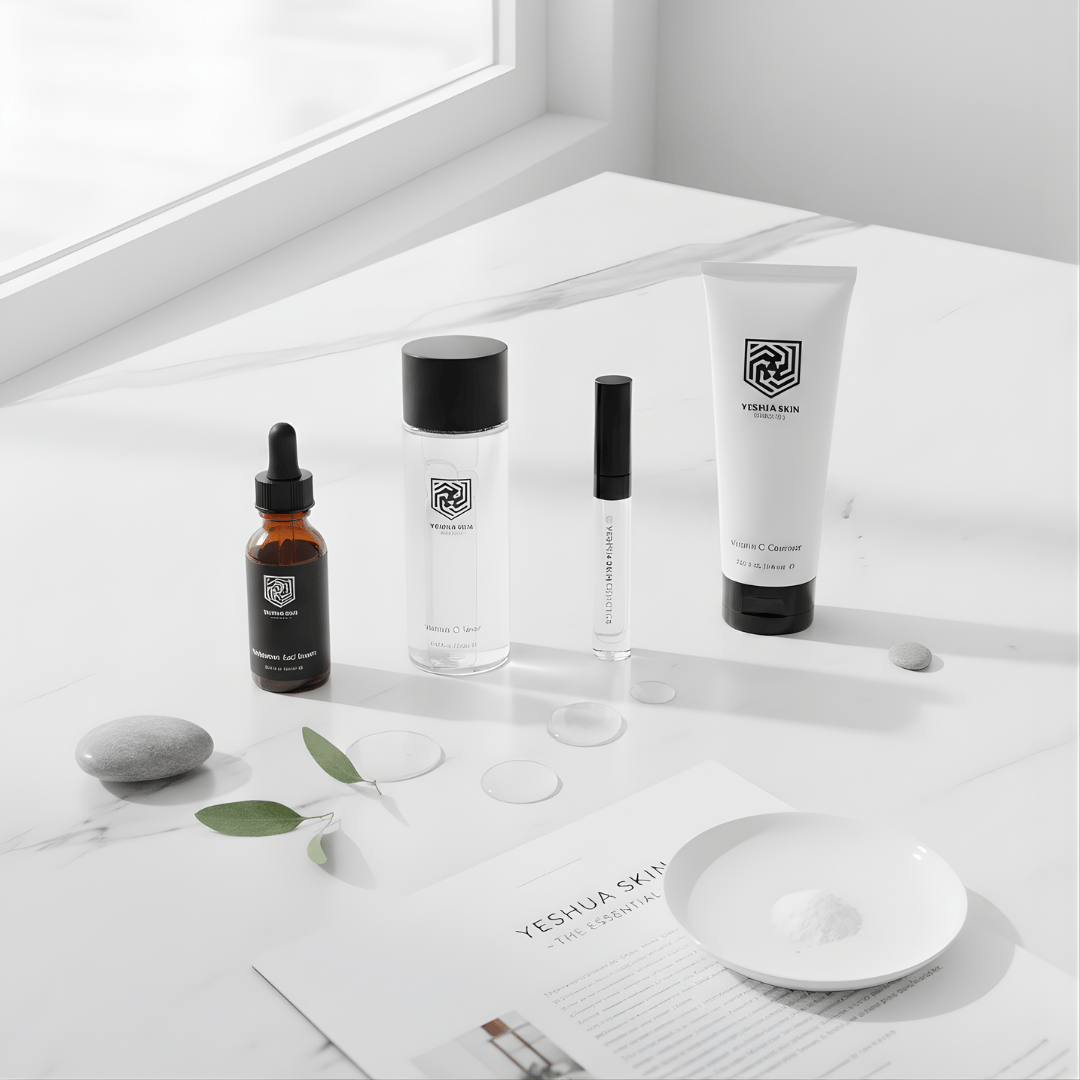 a table with YESHUA Skin Cosmetics