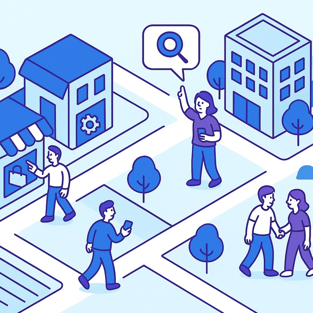 create a isometric hand drawn view with solid fills and Clean vector style As a BACKGROUND for a webpage titled "local seo s