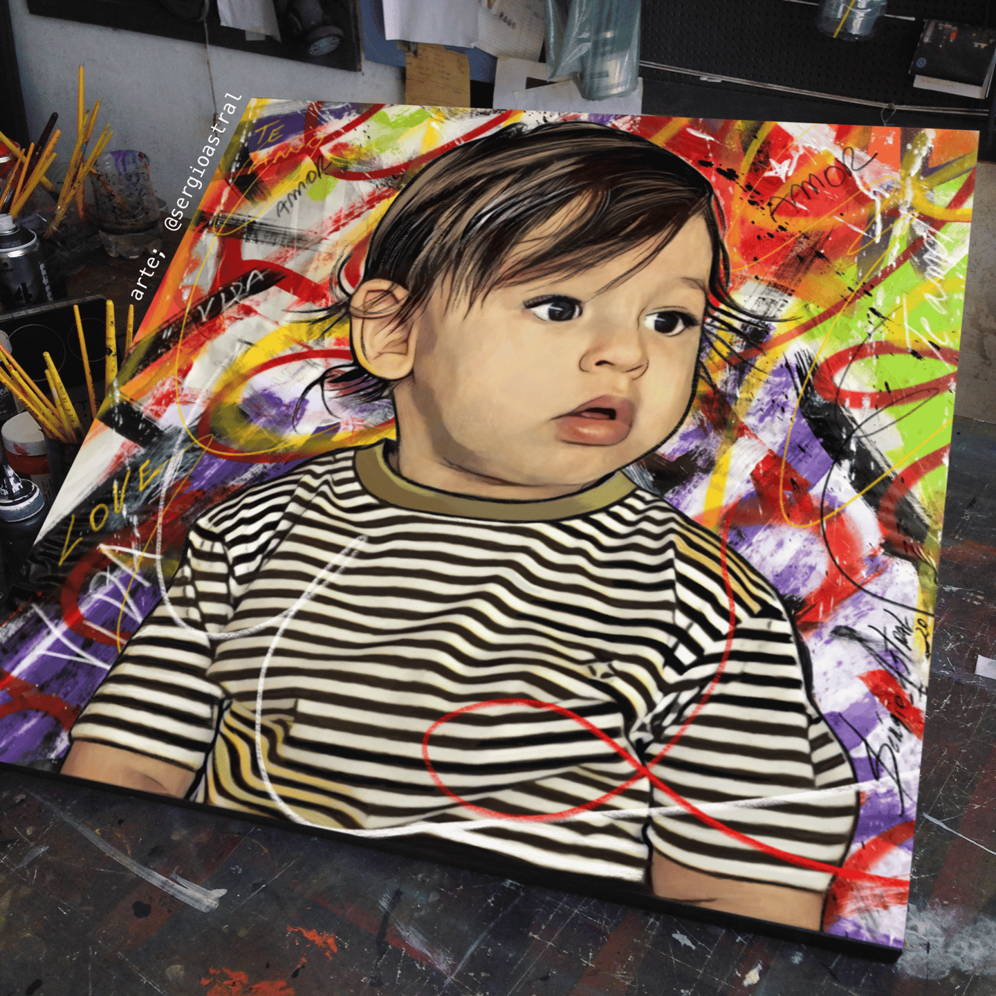 Rosto de uma criança em arte Pop-Art.