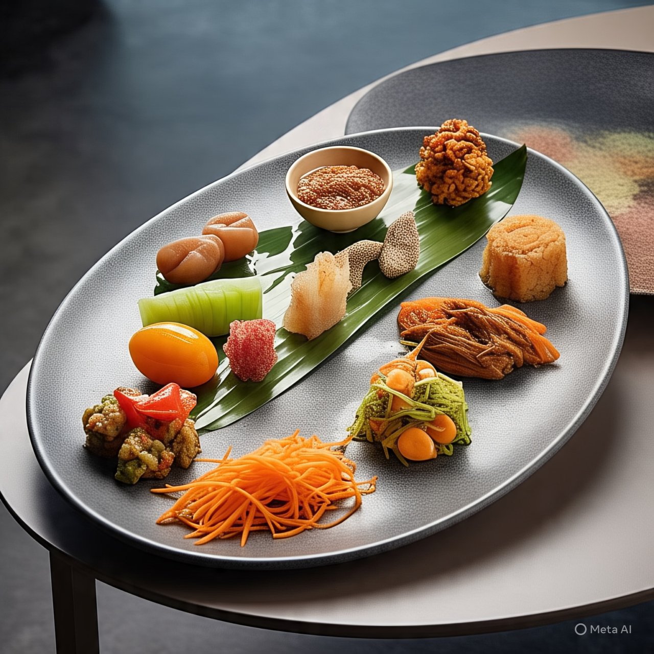 a plate with a variety of food items on it,article