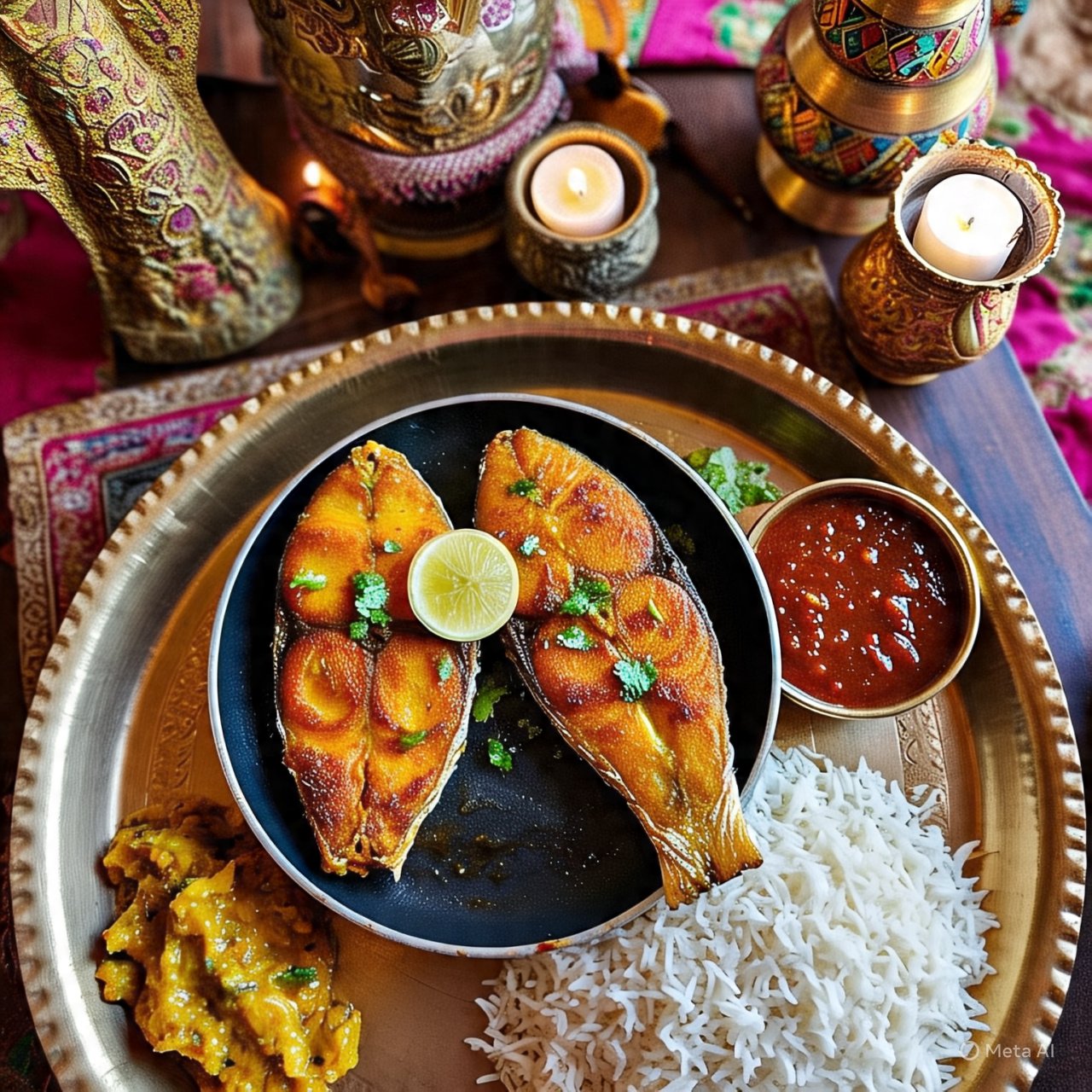 a plate of food with fosh fry and rice