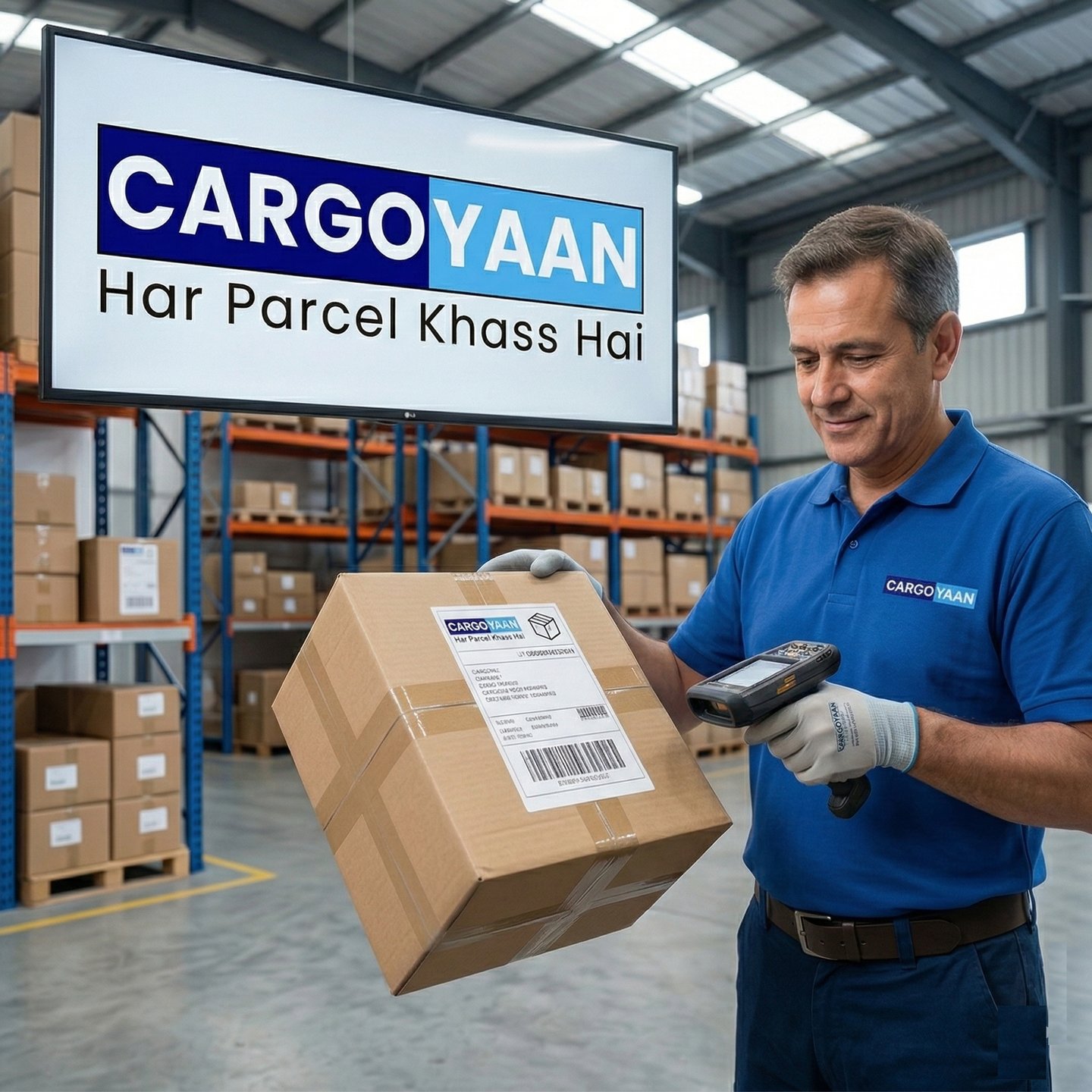 a staff member is carefully scanning a parcel