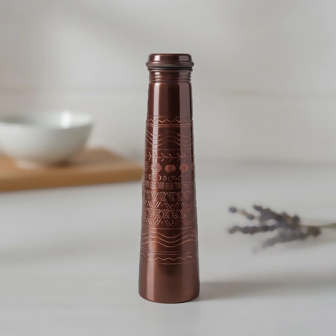 Tall slim copper water bottle eco-friendly handcrafted drinkware Canada Nira Earth
