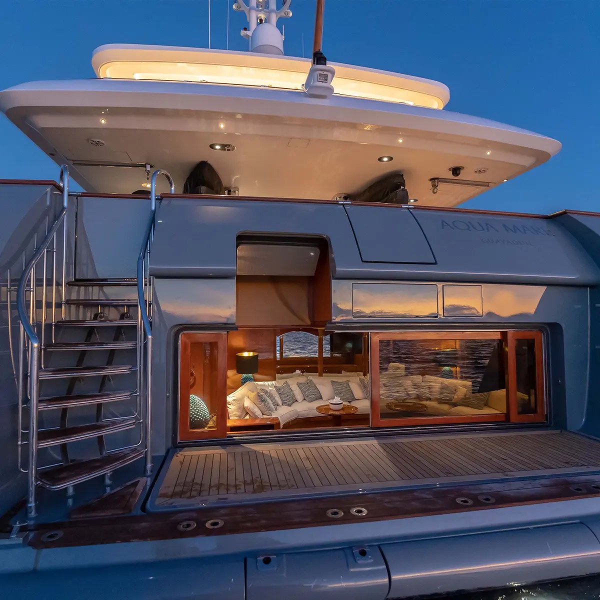 Interior of a luxury expedition yacht in the Galápagos Islands