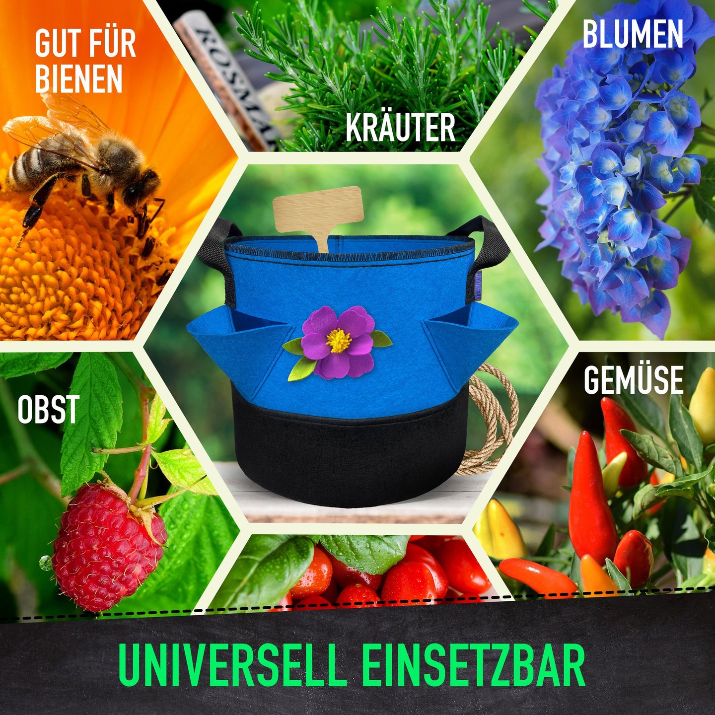 Sonibell Pflanztasche 20L mit bienenfreundlichen Filzblumen