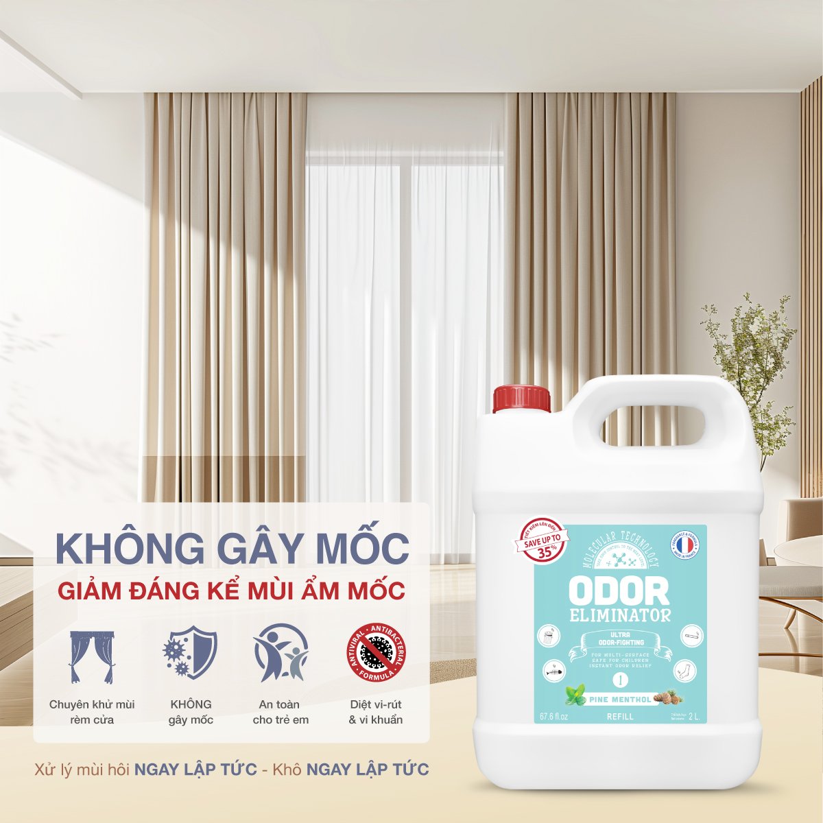 Xịt khử mùi nhanh khô, không gây ẩm mốc, chuyên khử mùi rèm cửa