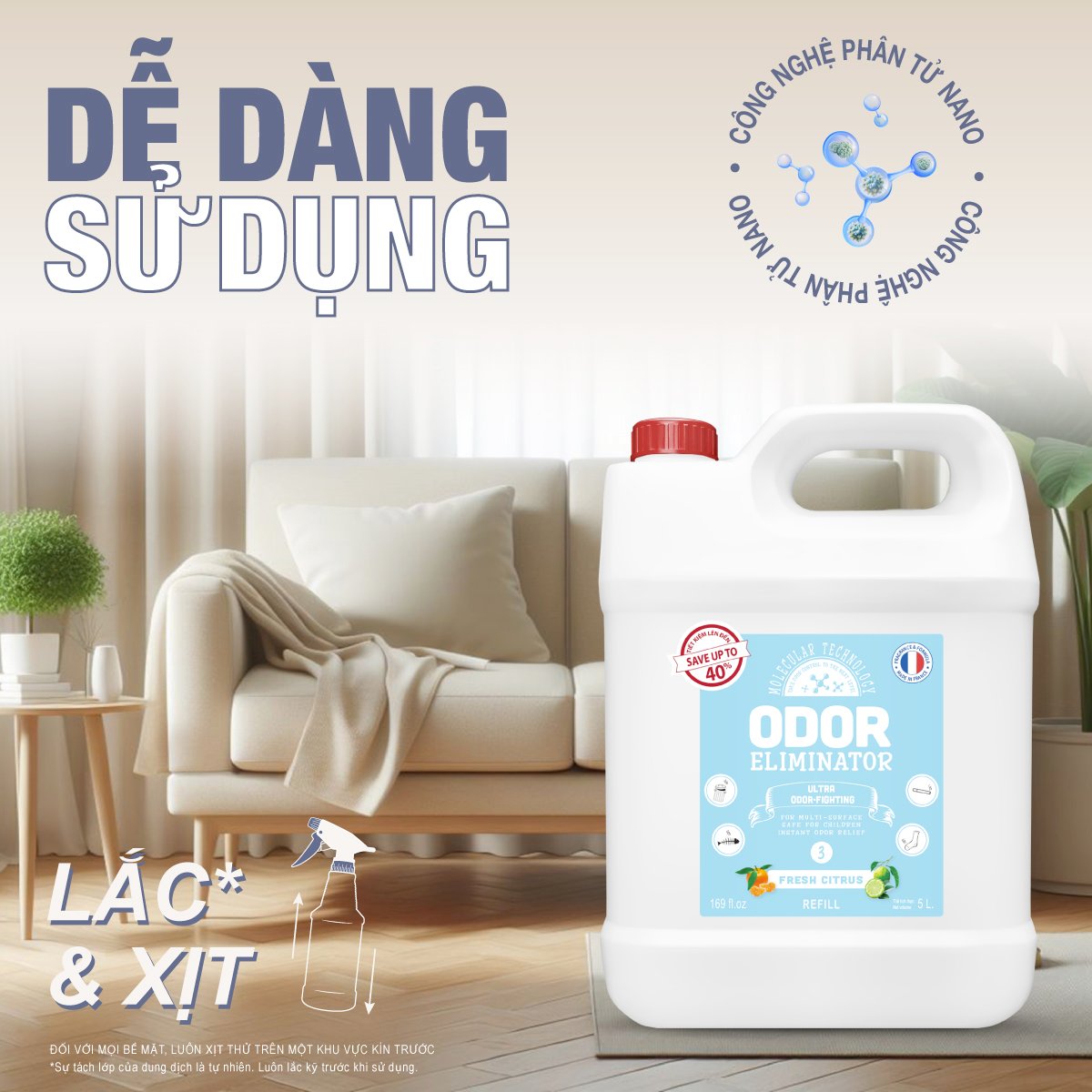 Chỉ cần lắc và xịt, khử mùi nhanh chóng, dễ dàng sử dụng