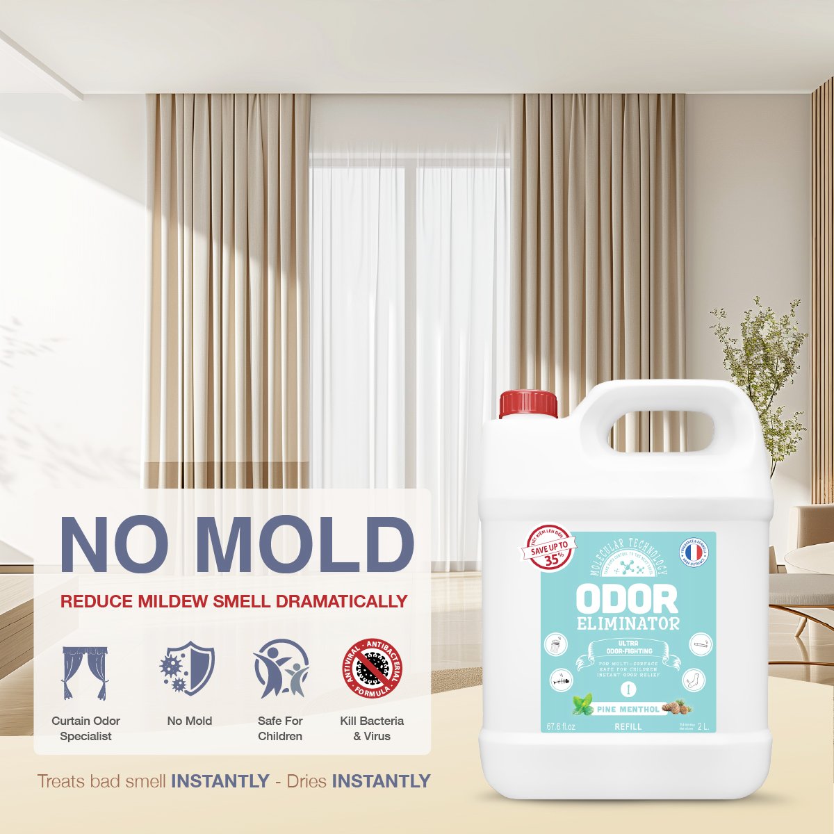 "NO MOLD" "REDUCE MILDEW SMELL DRAMATICALLY"