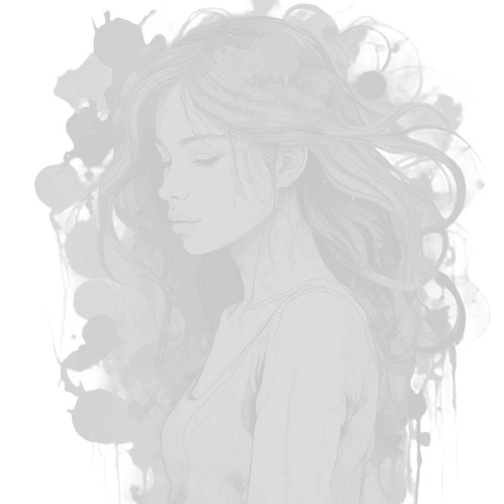 a woman with long hair and a black and white drawing of a woman with long