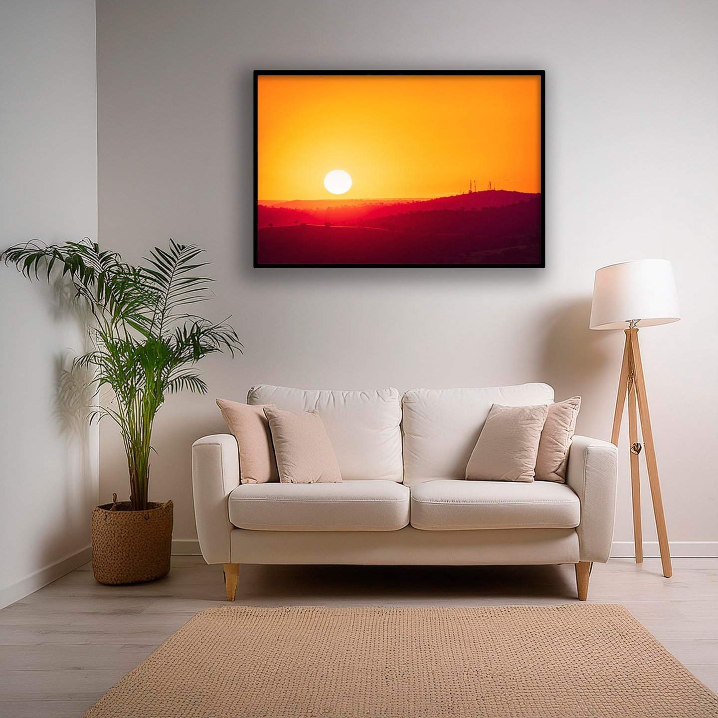 Imagem da sala de um apartamento decorada com um quadro Fine Art da FotoPensar na parede.