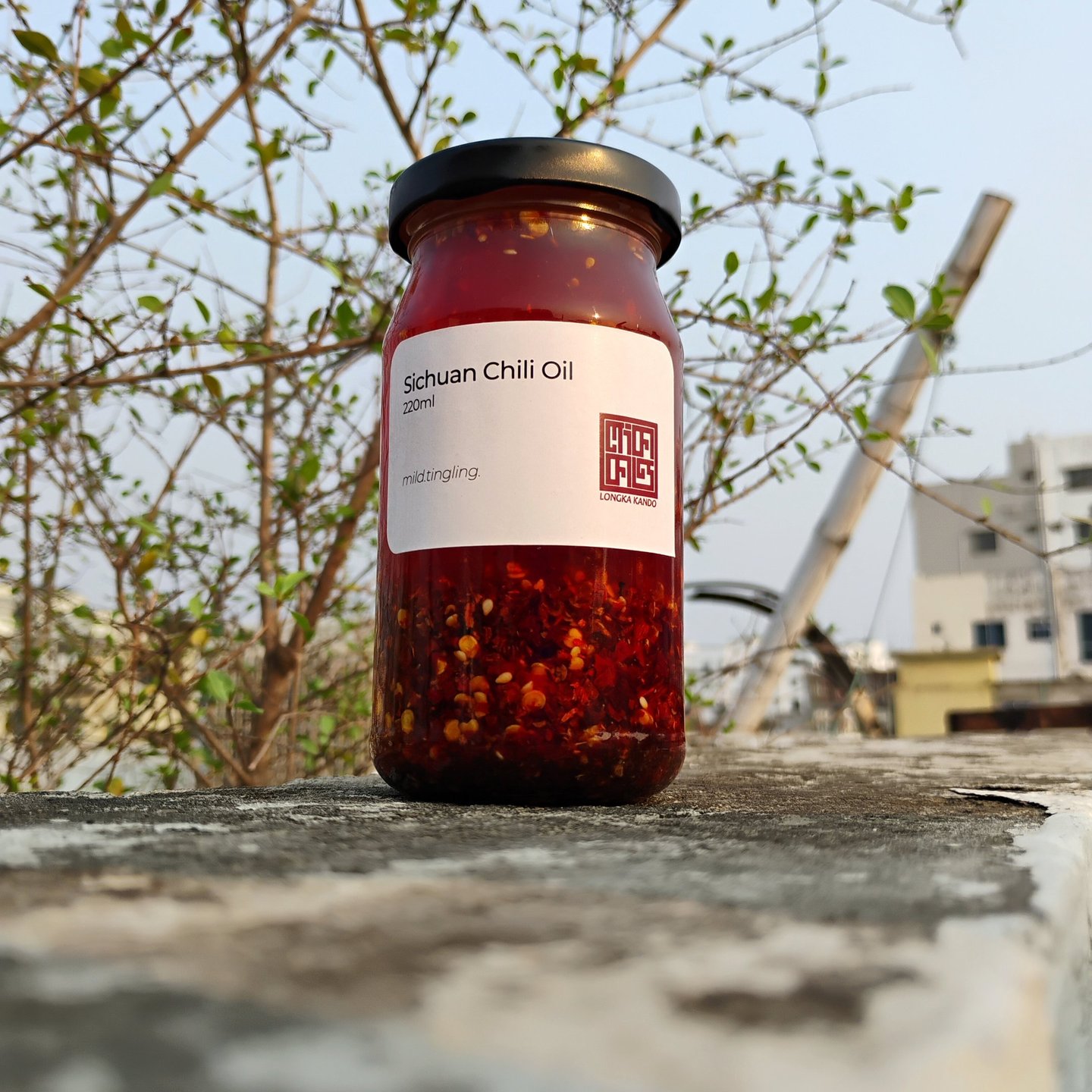 A jar of Longka Kando Sichuan Chili Oil