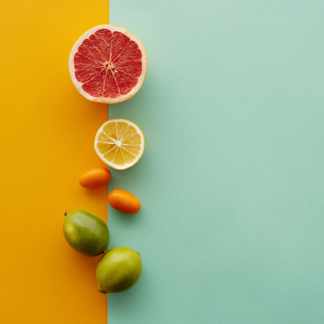 a variety of fruits and vegetables on a colorful background