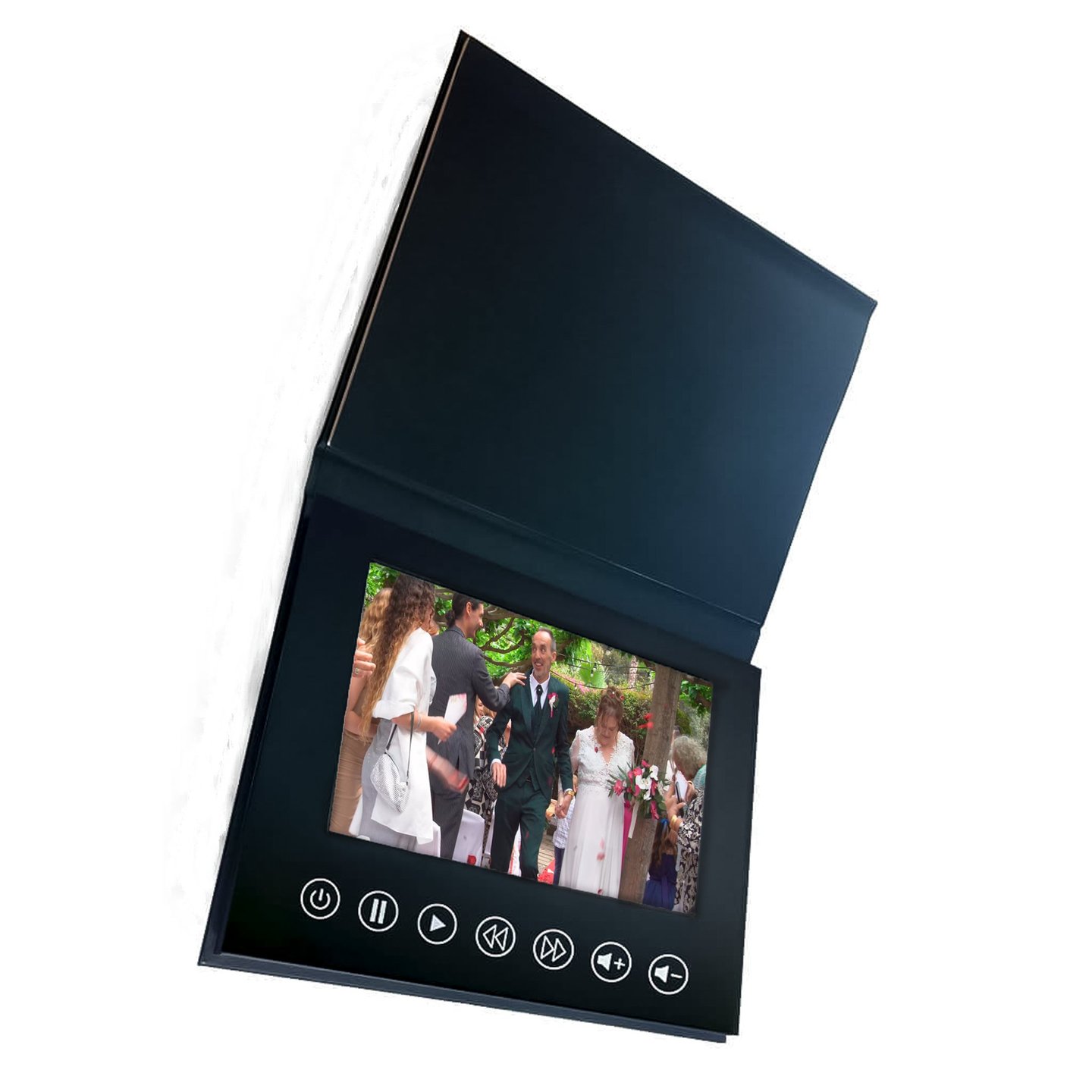 Videobox de madera artesanal para vídeo de boda HD, tecnología y tradición en un solo objeto.