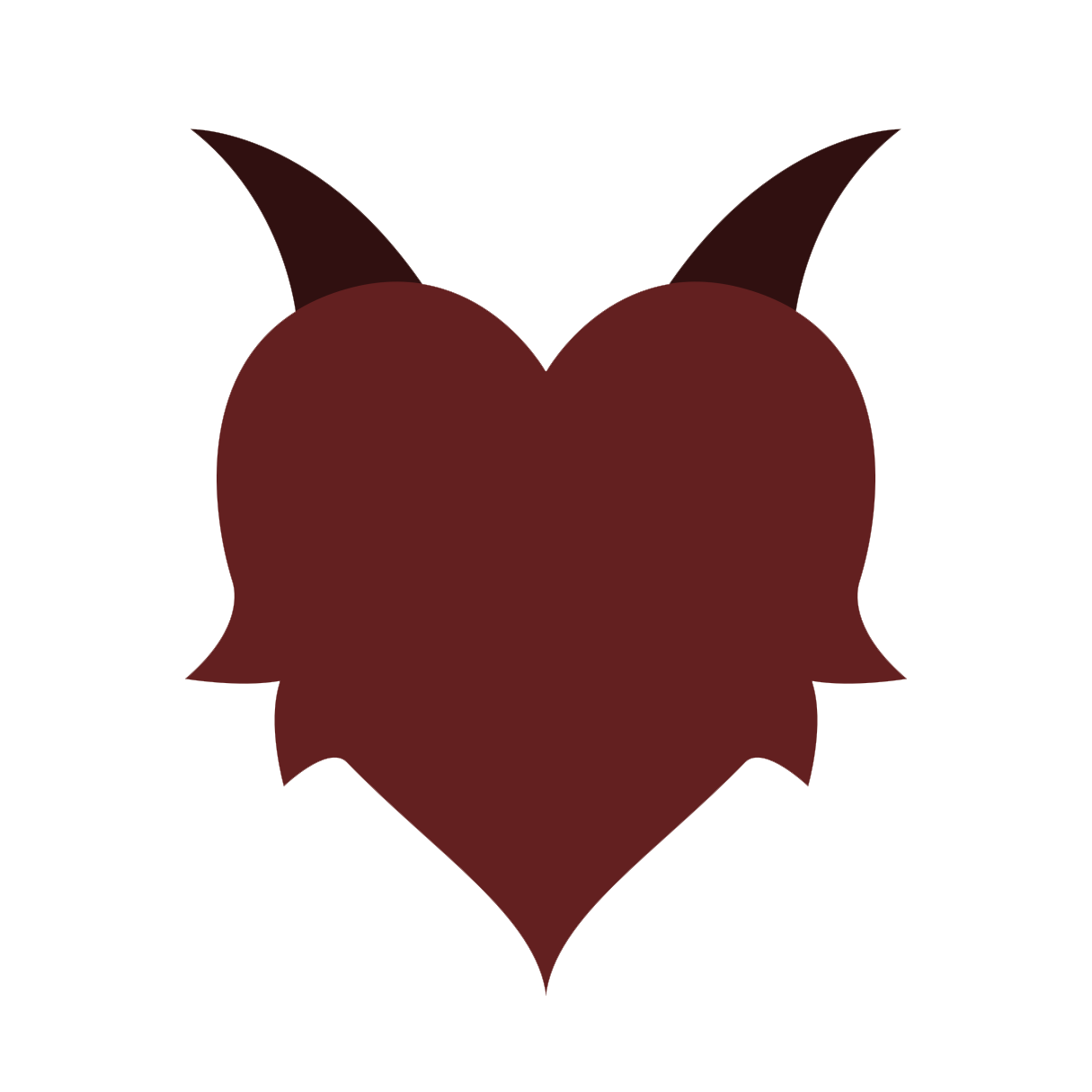 A dark red heart, the top crowned with horns. Small spines jut from the sides.