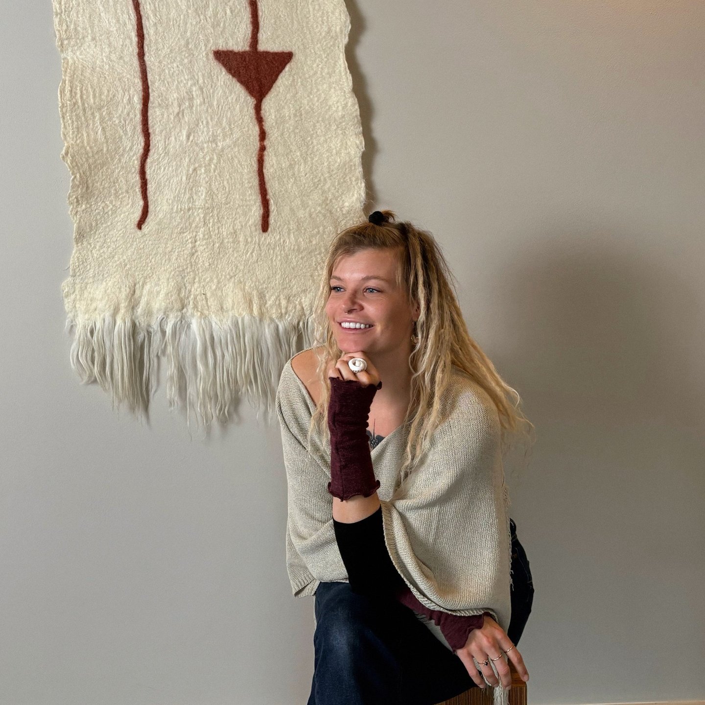wool wall hanging with tribal pattern handmade art unique