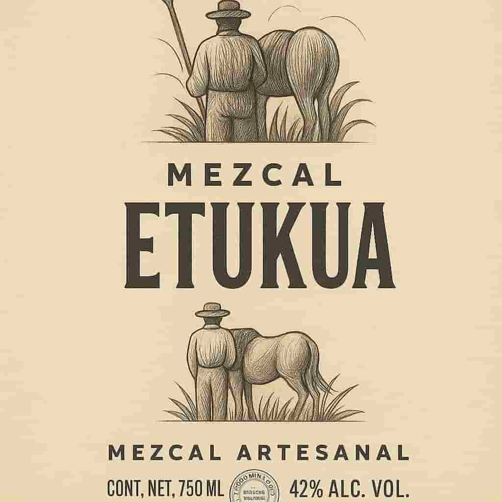 Close-up de etiqueta de mezcal mostrando denominación de origen y datos de producción