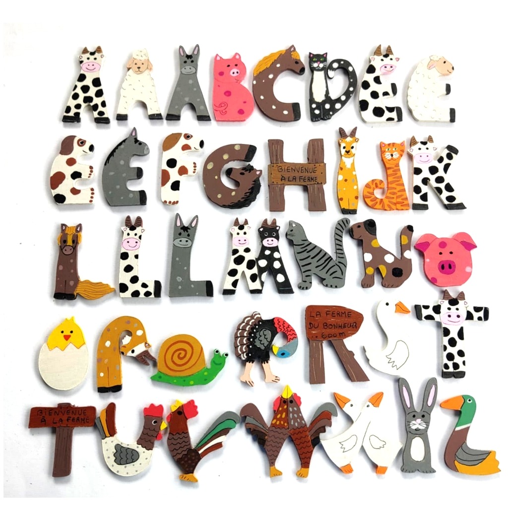 Lettres en bois animaux de la ferme pour prénoms de porte chambre d'enfant
