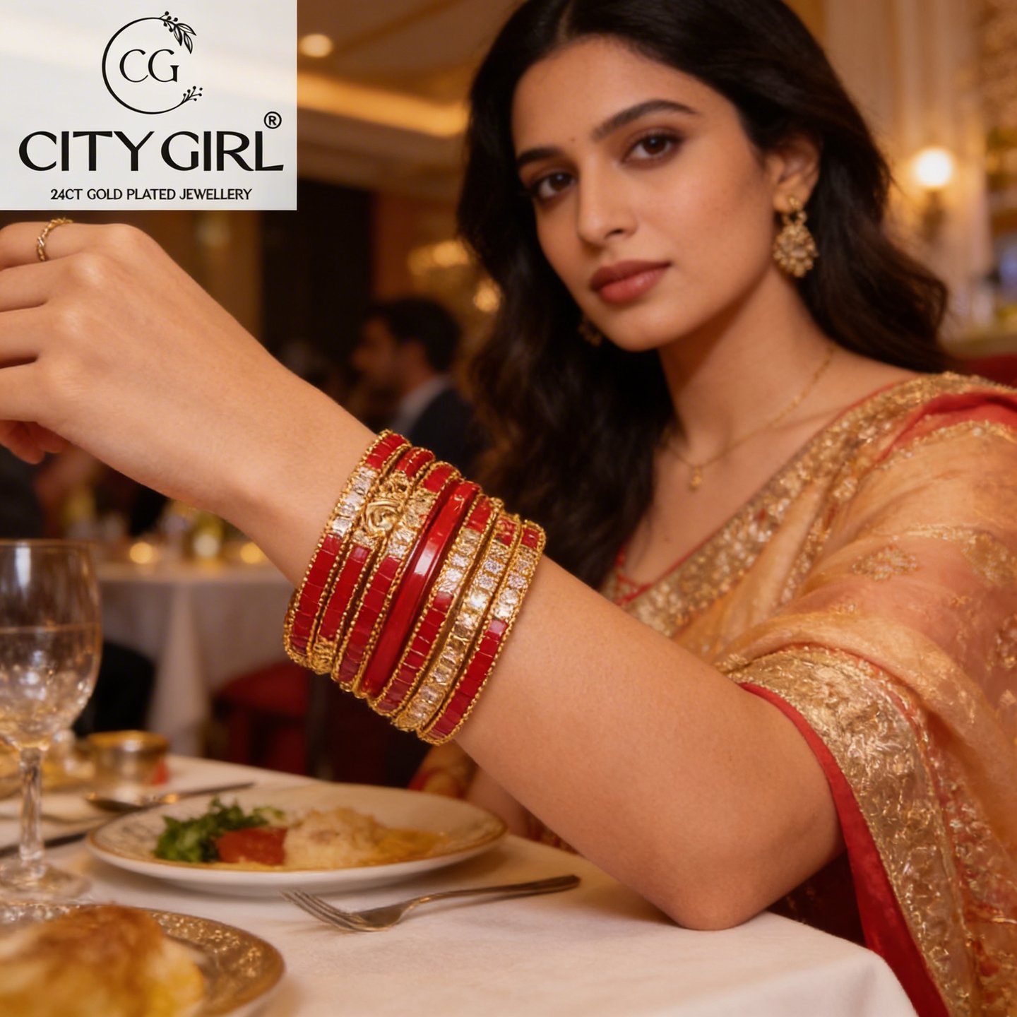 City Girl Jewellery - citygoldbangles - 18 Carat Gold Plated  - Party Wear - Bangles Set