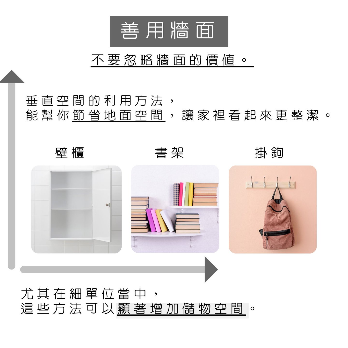 垂直空間利用方法-壁櫃書架掛鉤設計-細單位收納技巧