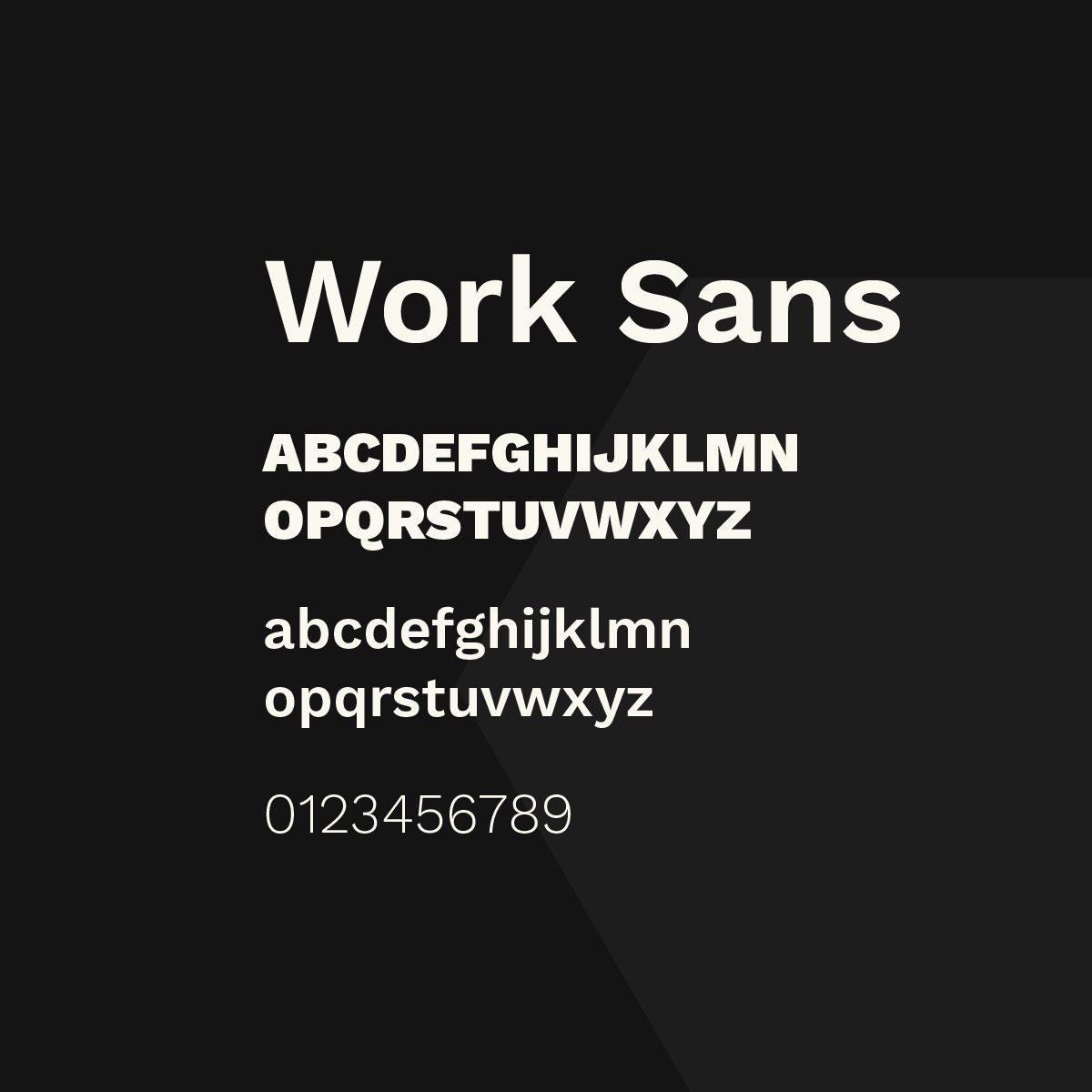 Muestra del espécimen tipográfico de la fuente Work Sans sobre negro