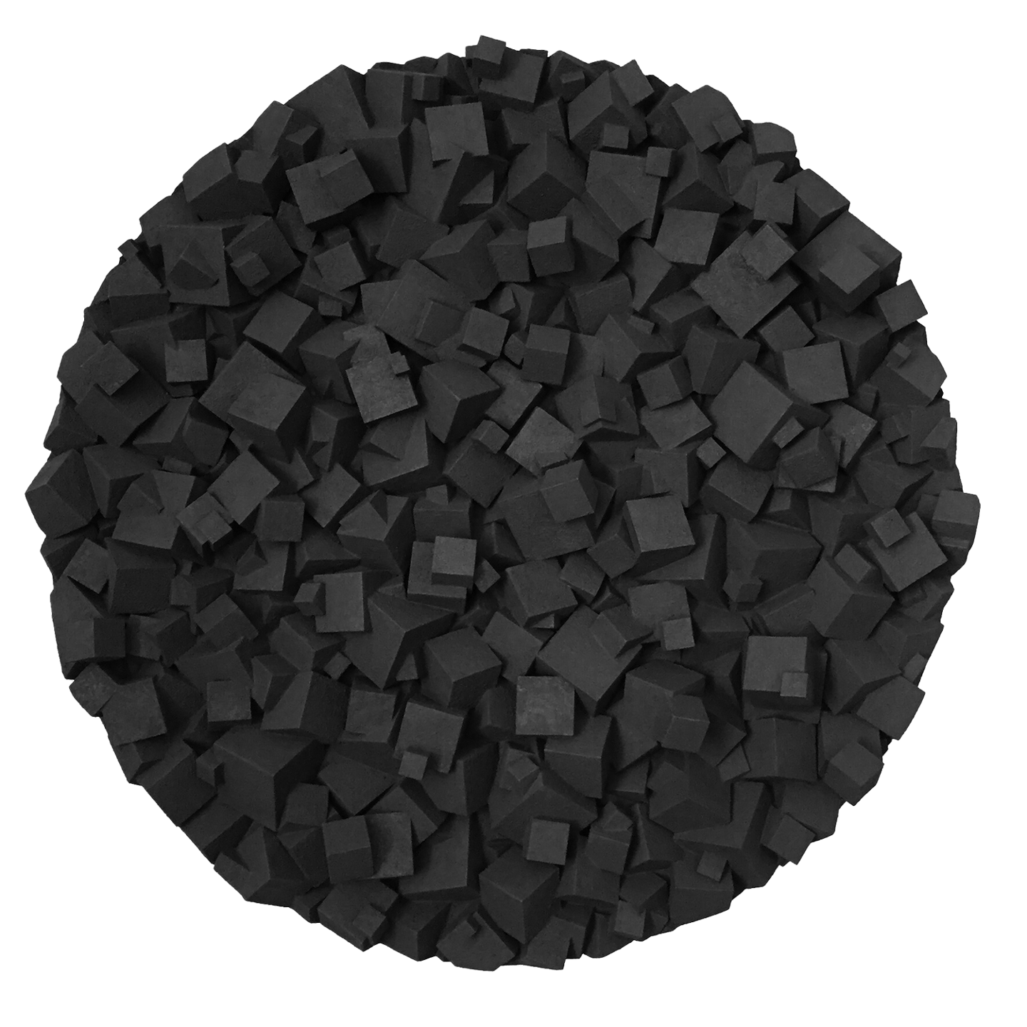 Sculpture murale ronde de la série Pyrite, cubes, monochrome noir