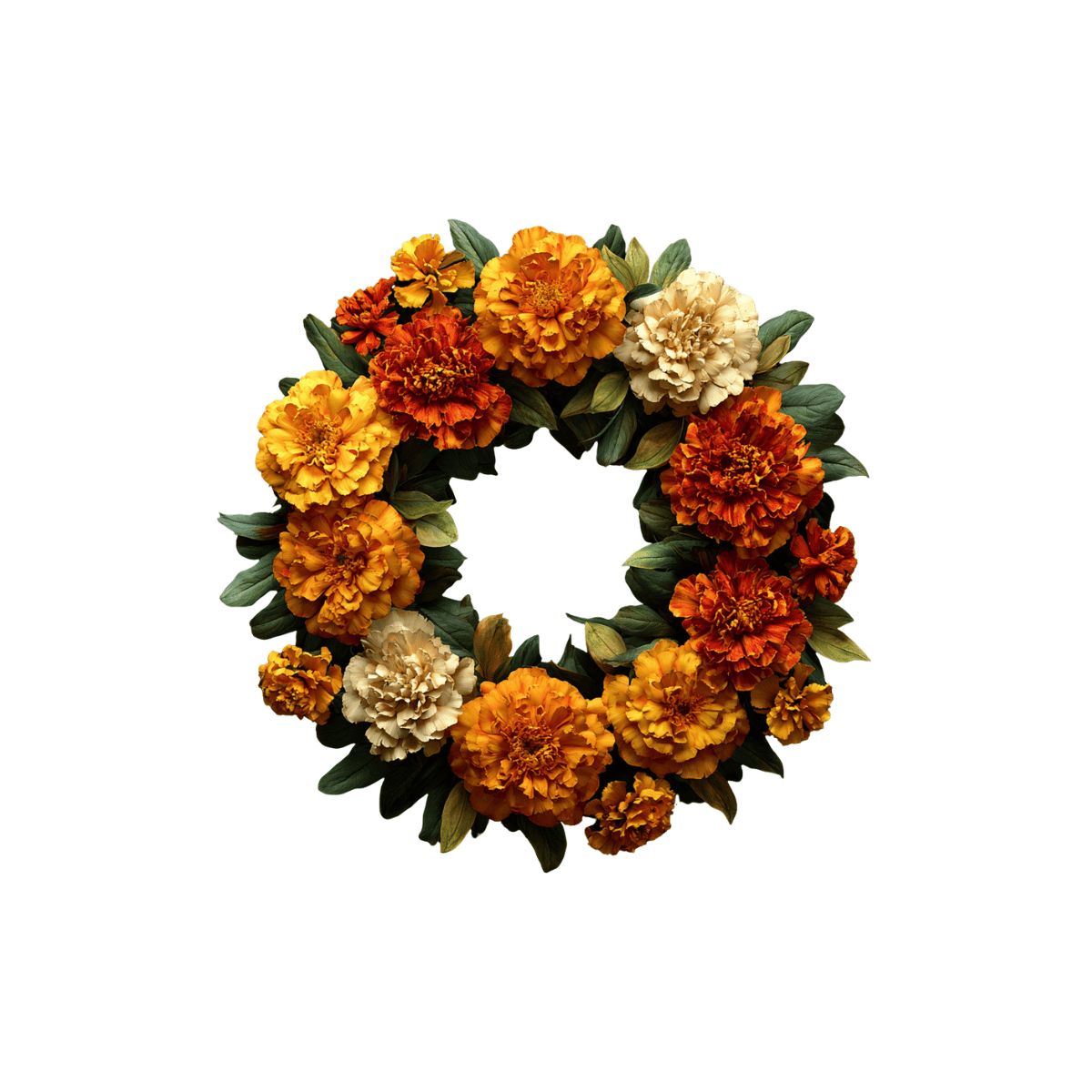 a wreath of flowers with autumn colors