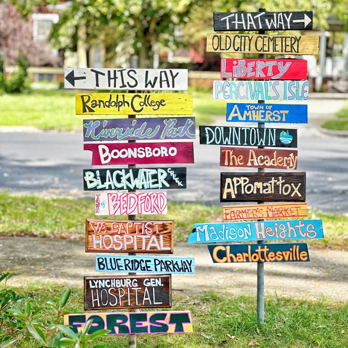 signs pointing to destinations in central viriginia from 2123 Rivermont