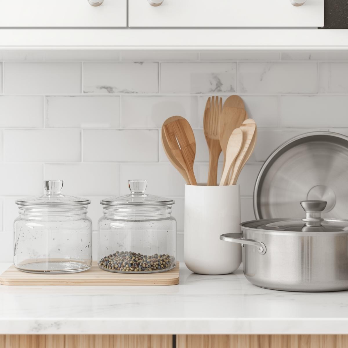 Non-toxic kitchen swaps for 2026 — stainless steel cookware and wooden cutting board on a clean kitc