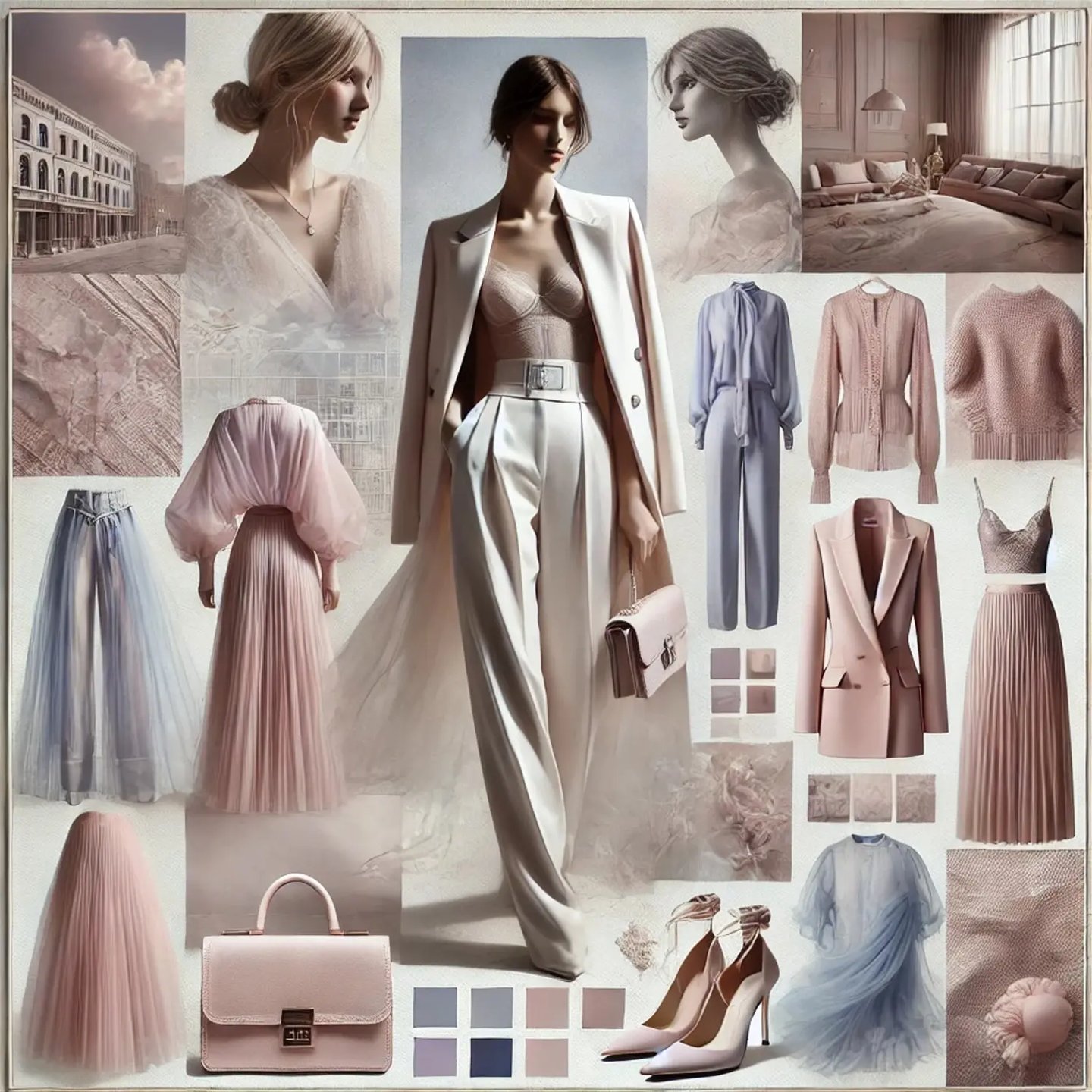 2025-2026m mados tendencijų moodboard, pagal tai bus kuriami lekalai.