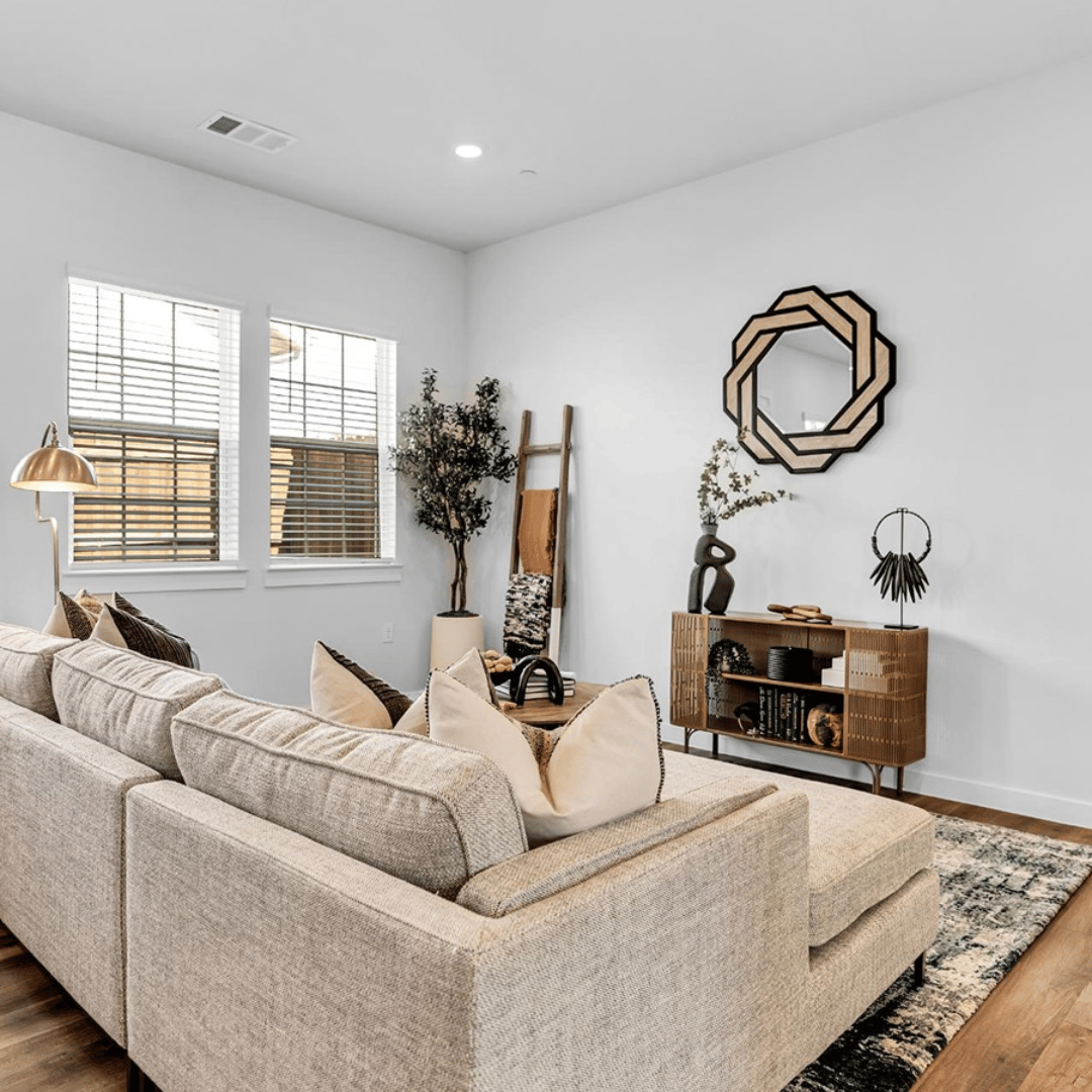 a living room with a couch and a television