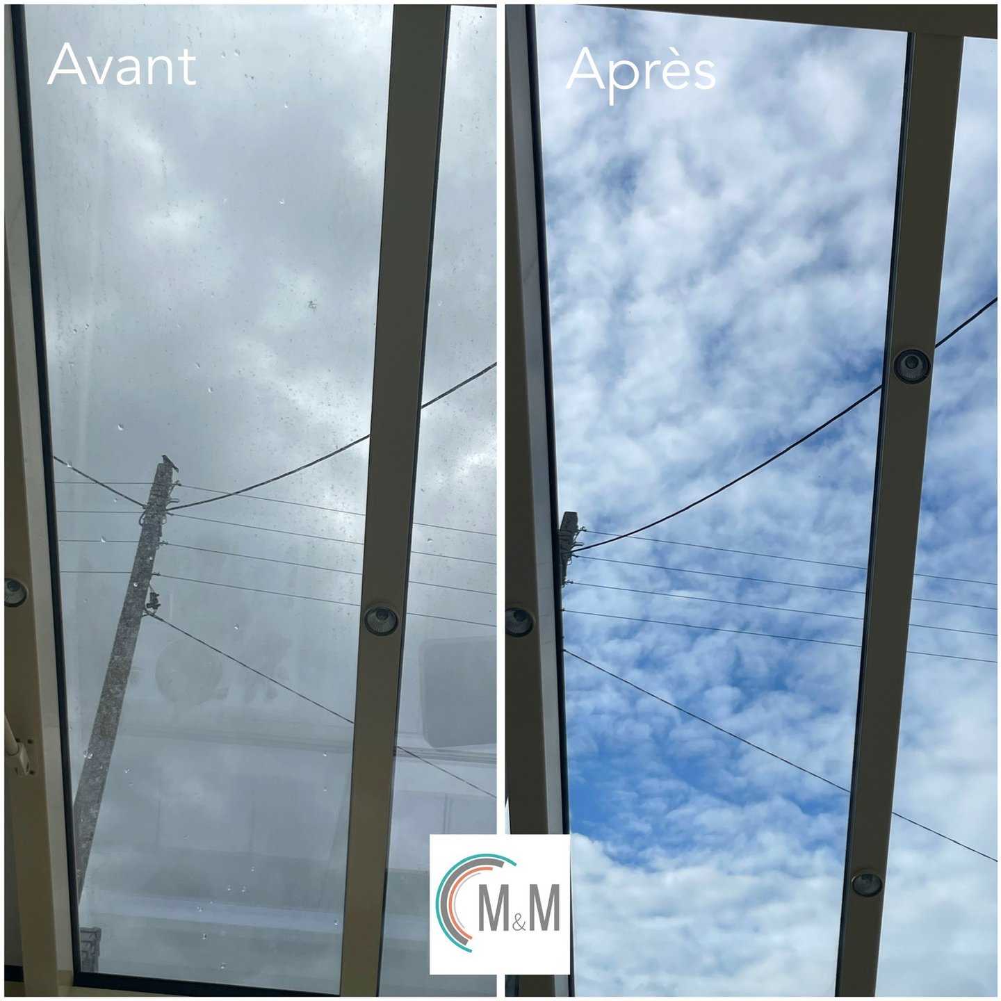 avant - après nettoyage de véranda vitrée par m&m services pro rouen