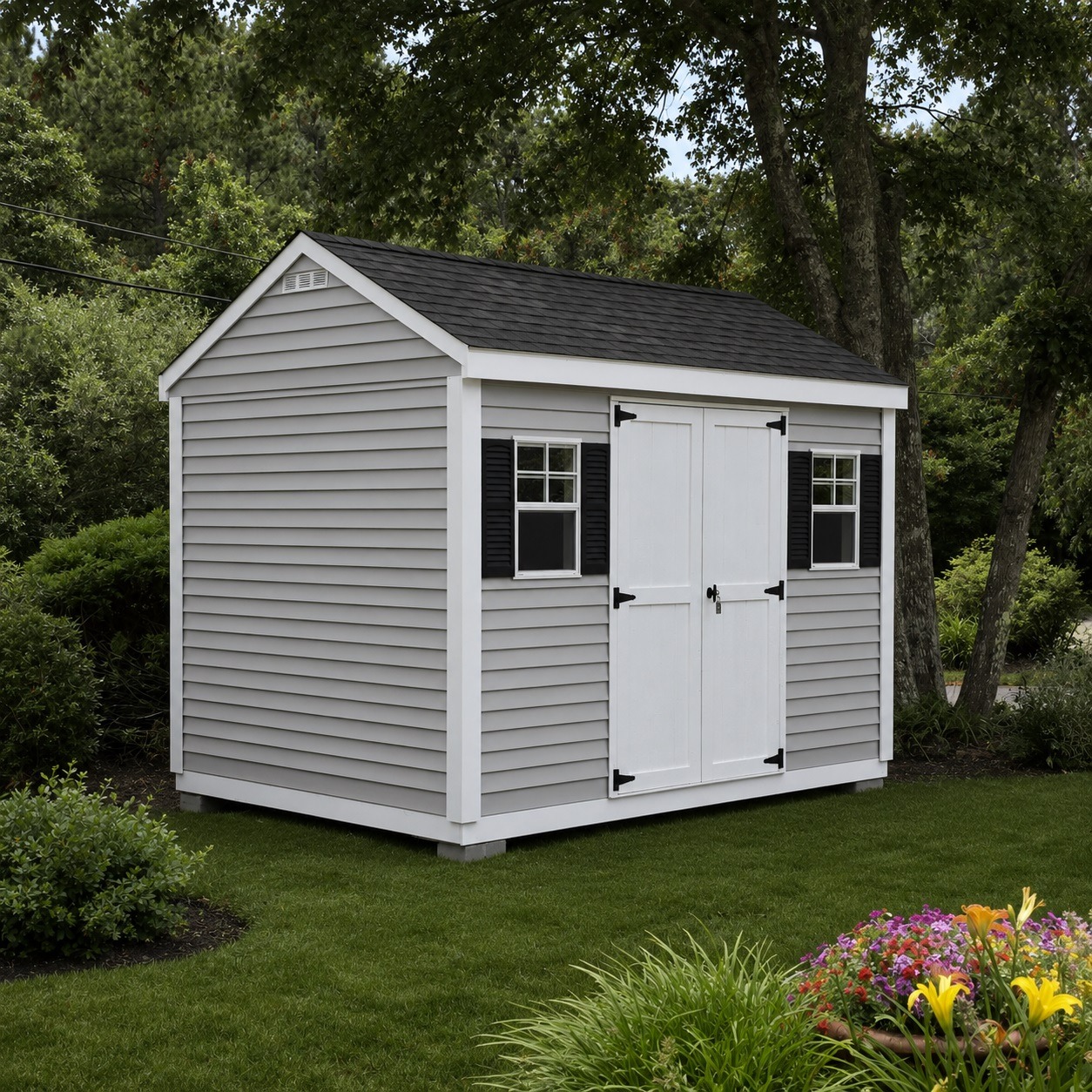 Decorative frieze bottom trim on custom shed built in Massachusetts, enhancing shed appearance with elegant finishing detail.