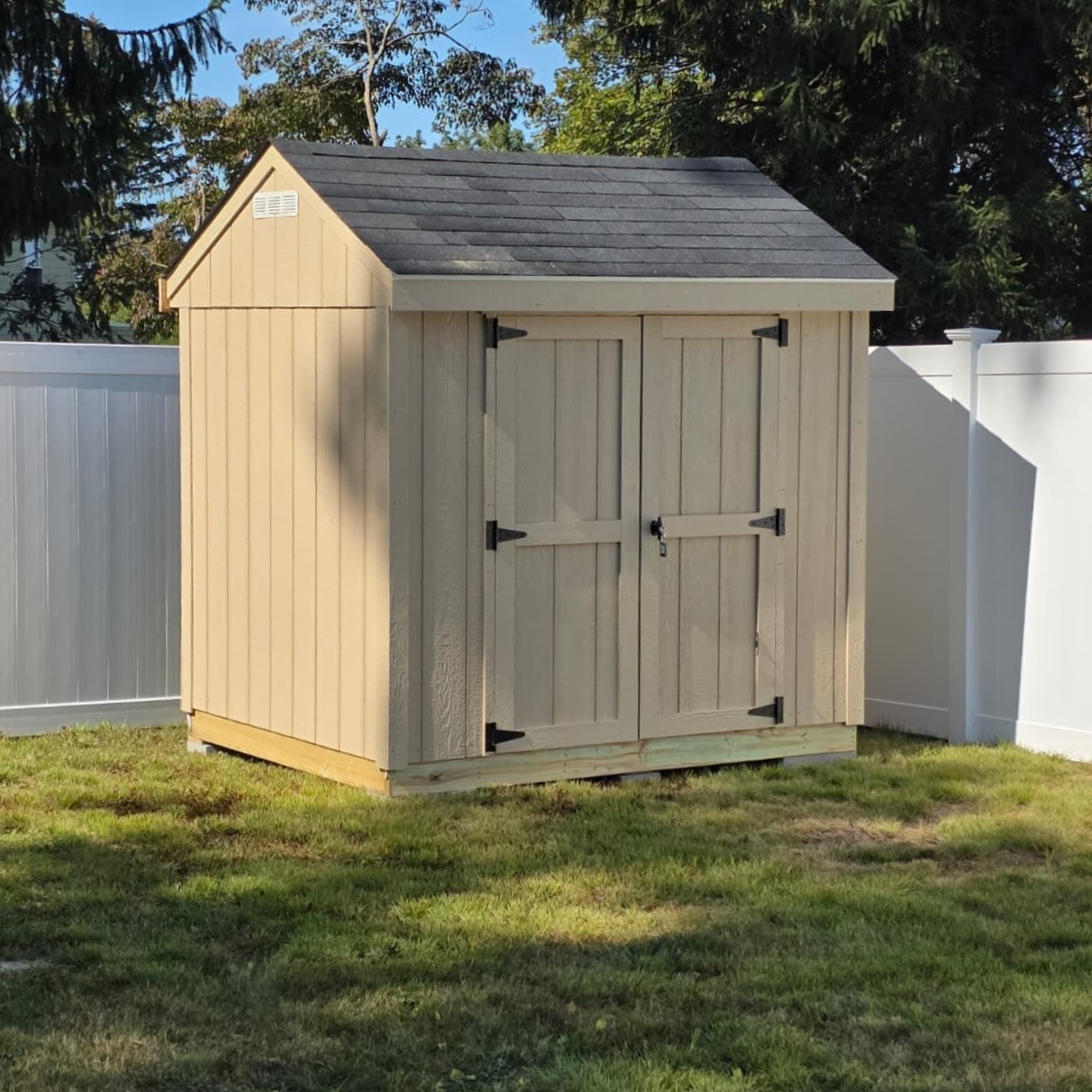 6x8 custom storage shed built on-site in Cape Cod, Massachusetts.