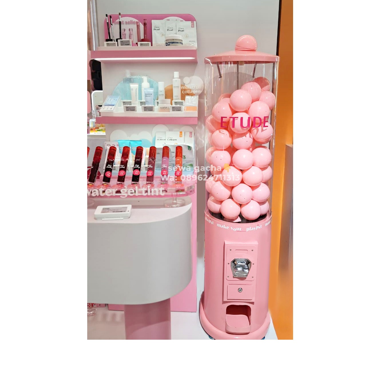 sewa gacha gachapon tabung pink custom