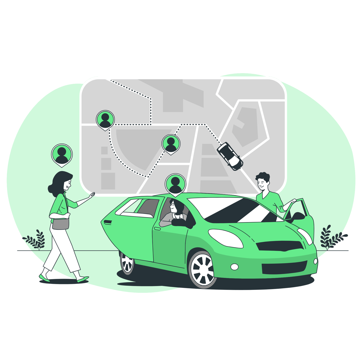 a couple getting into a car and will use a navigation system to map their route 