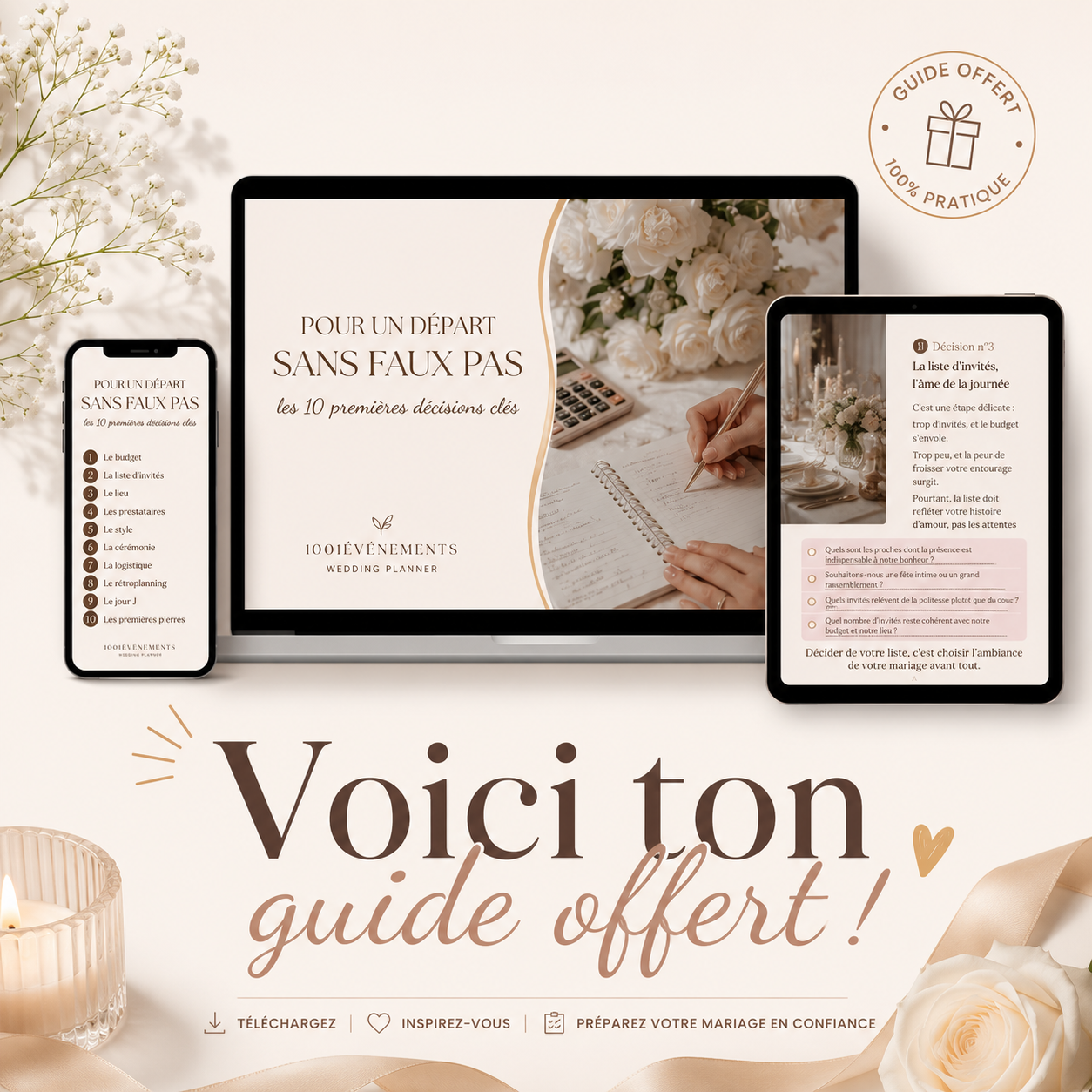 image première page et livret 10 décisions clés pour ton mariage produit offert