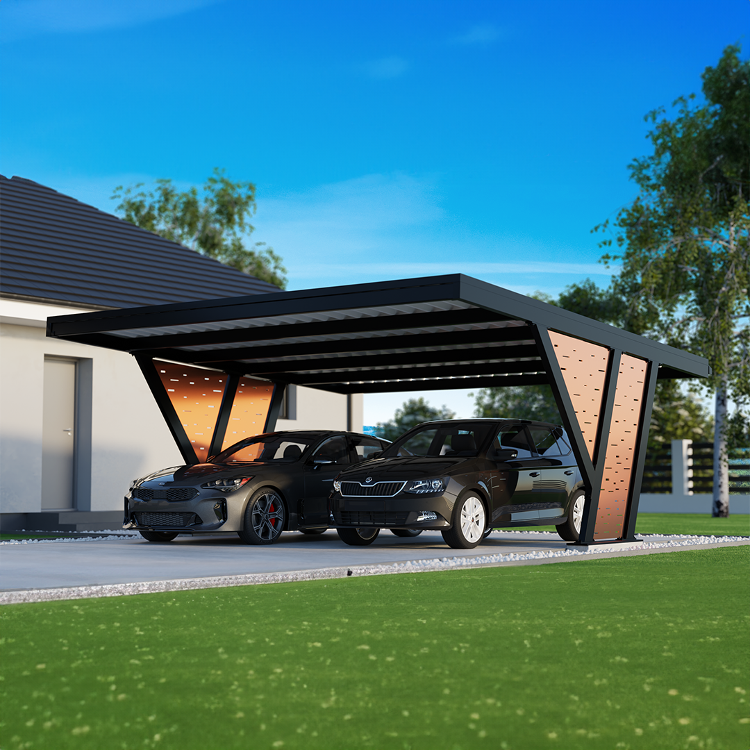 Nowoczesny stalowy carport samochodowy dwustanowiskowy