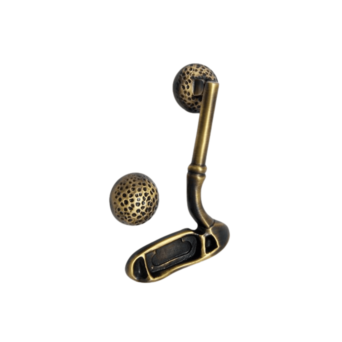 a golf ball and a golf club on a white background