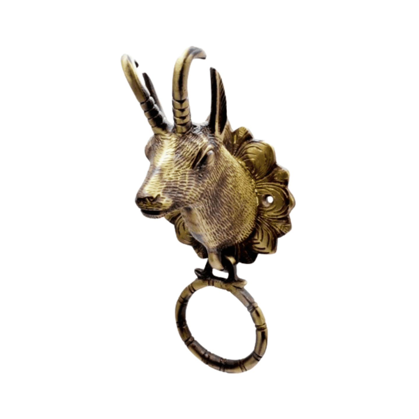 a goat head with a ring on it's ring