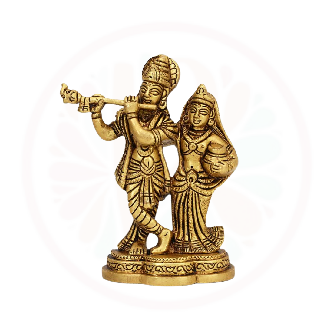 Handmade Brass Radha Krishna Idol with Flute