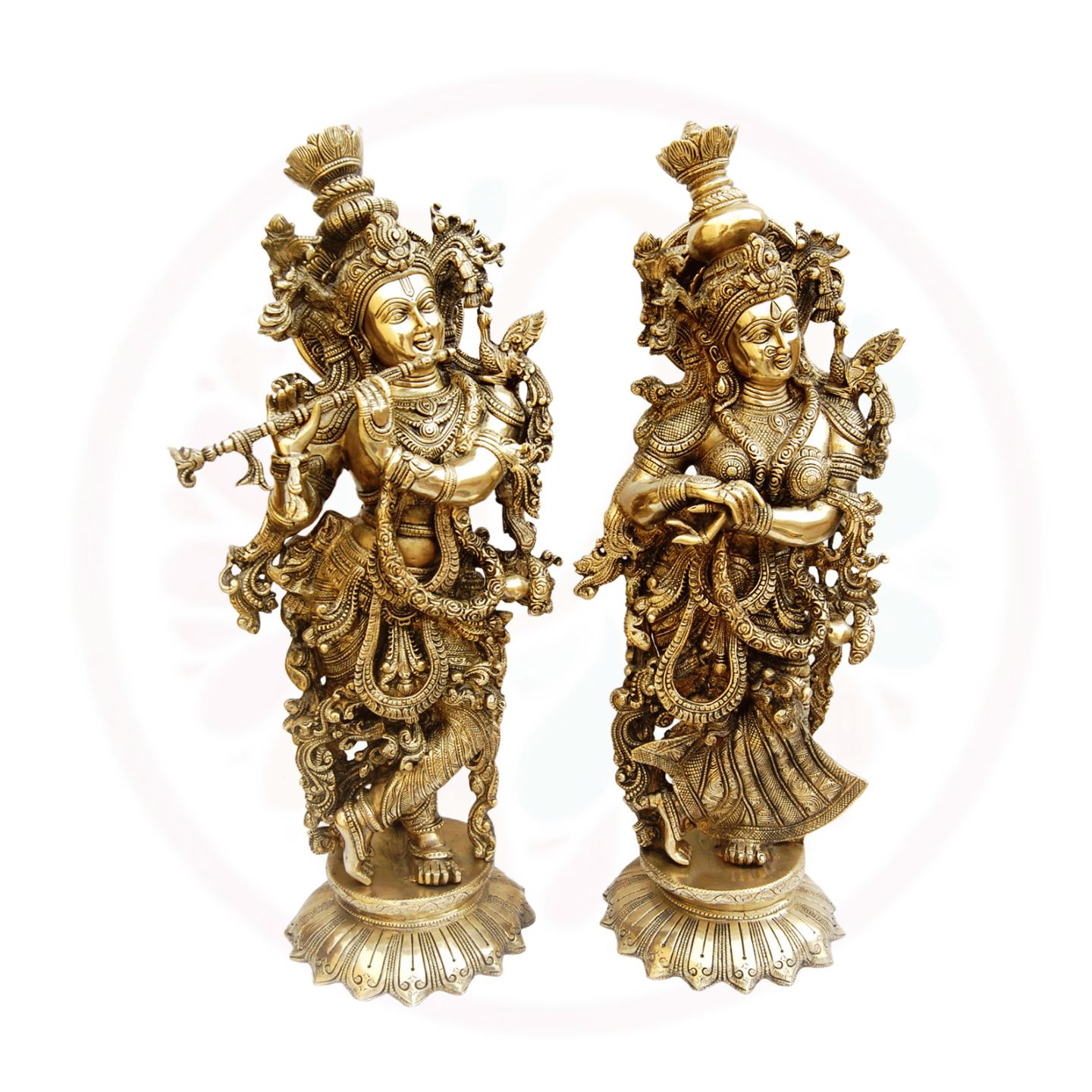 a pair of two statues of hindu deitiesReligious Brass Radha Krishna Statue