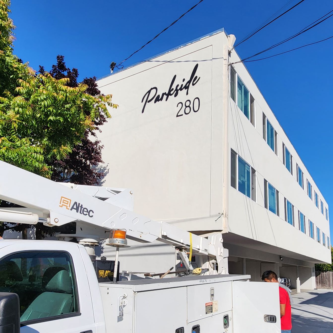 Exterior building sign installation in Redwood City, CA for Parkside
