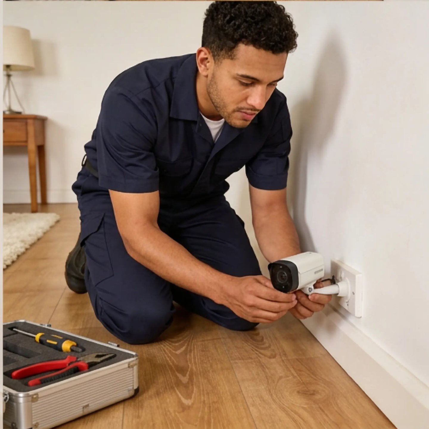 Pest control expert setting up camera in Sutton Bridge home
