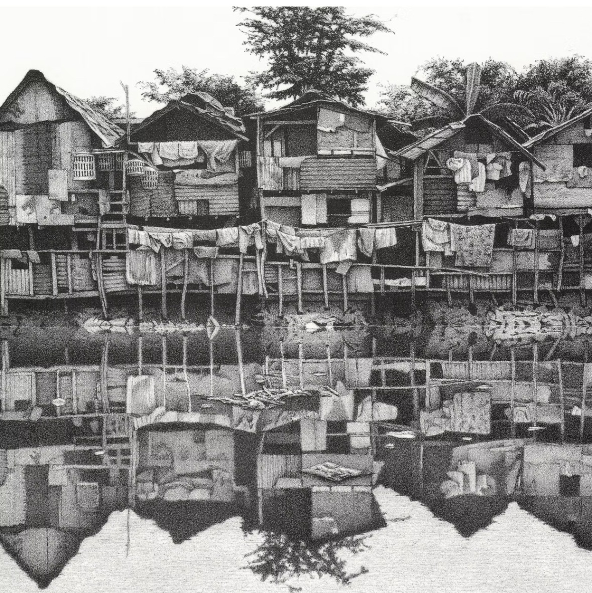 Kampung Jakarta Reflections, ink drawing ©Ken Pattern