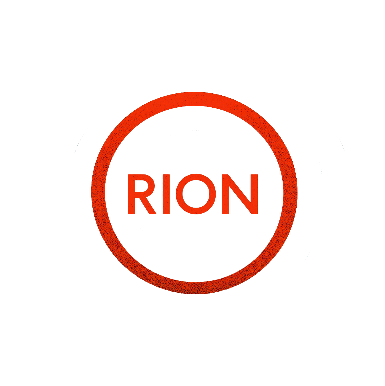 a red and black logo with the word, RION.