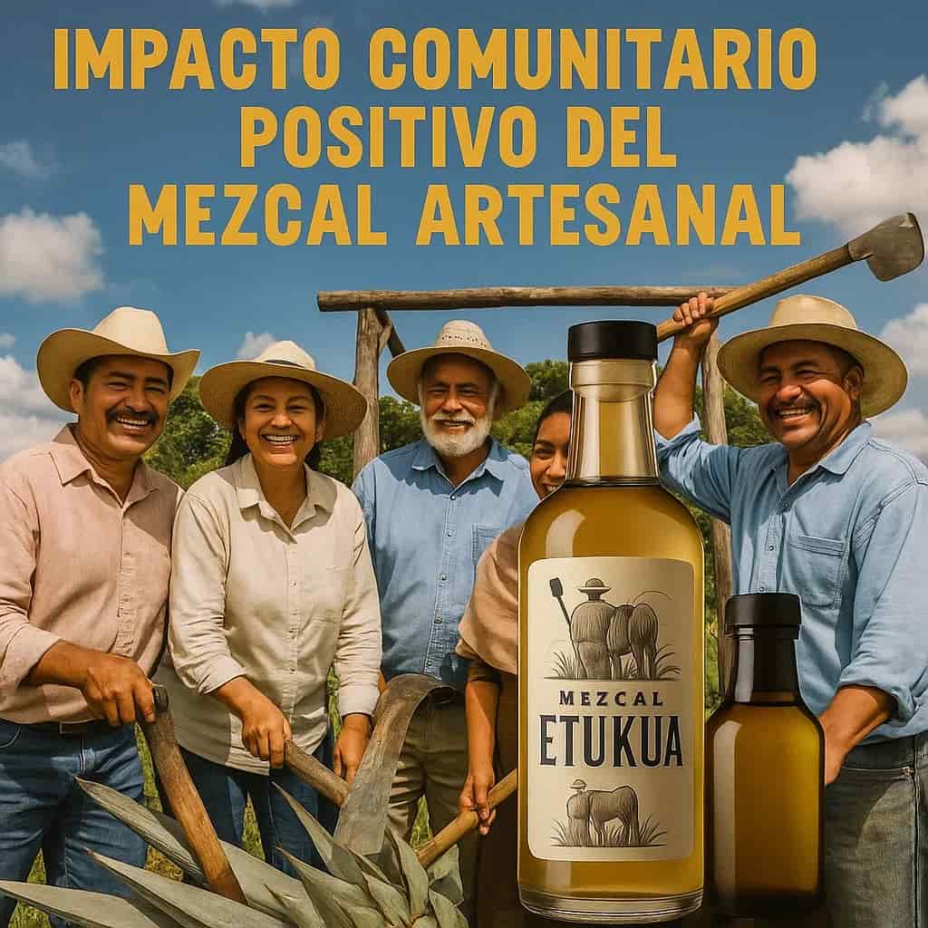 Comunidad de productores de mezcal trabajando con métodos tradicionales y sonriendo